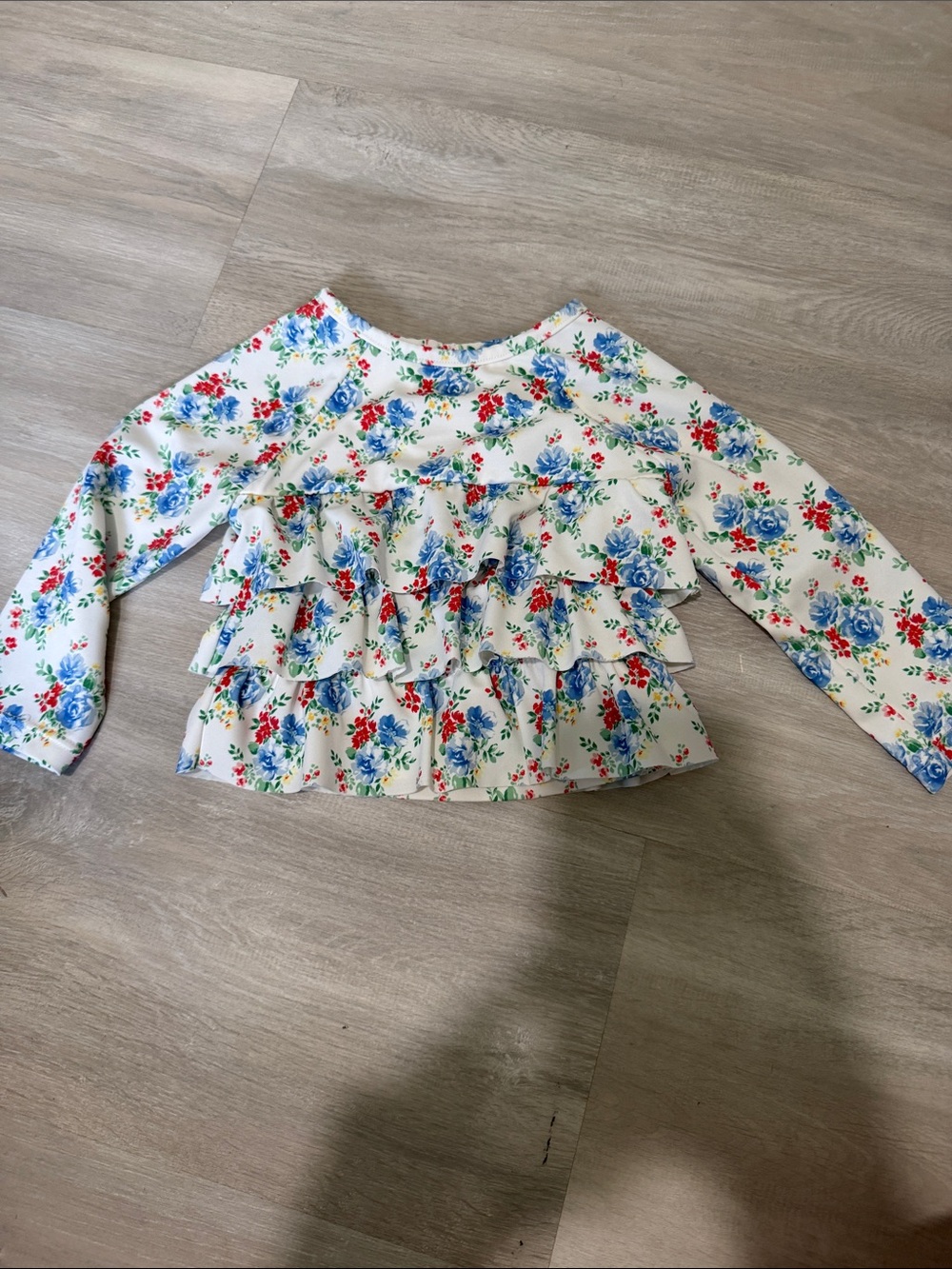 Girls White Floral Ruffle Long-Sleeve rash guard  6-12 months